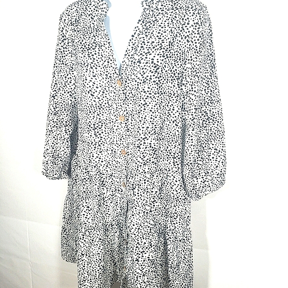 Black and White Dotted Midi Dress PolkaDots Button - Picture 4 of 9